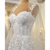 Elegant White Lace Wedding Dresses Sleeveless V-Neck Appliques - MyChicDress